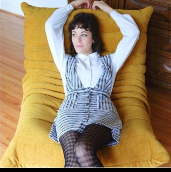 Modcloth textured haute on the horizon striped button down jumper overall… - Picture 2 of 6